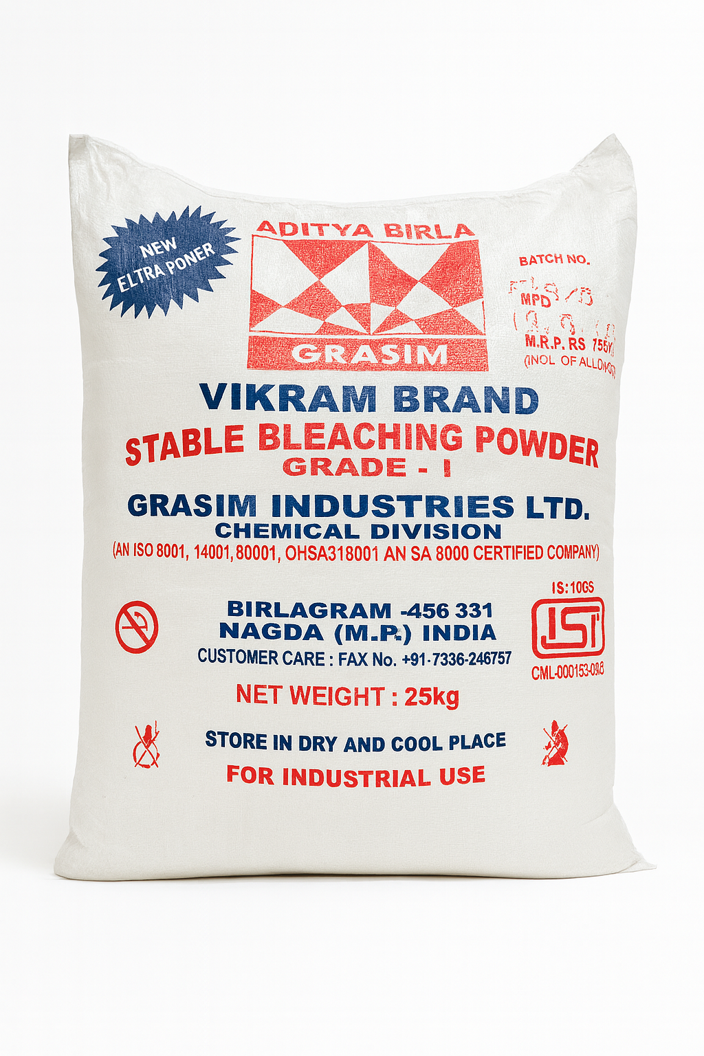 Aditya Birla Vikram Brand Stable Bleaching Powder Grade 1 | 25kg Bag @ ₹40/kg | Buy Online for Water Treatment & Industrial Use