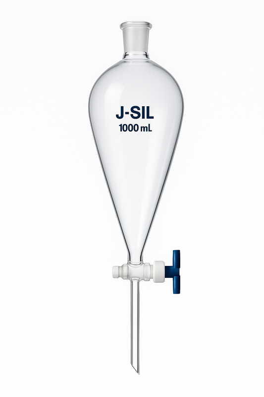 J-SIL – Separating Funnel with PTFE Stopcock & Glass Stopper (Borosilicate Glass)