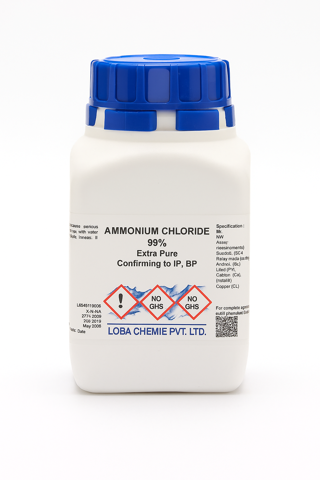 Loba | Ammonium Chloride 99% Extra Pure | CAS 12125-02-9 | Sal Ammoniac, Ammonium Muriate | IP, BP Grade