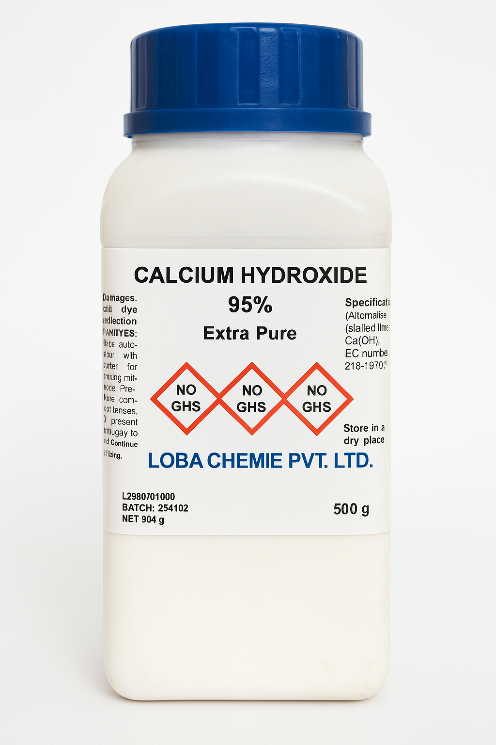 Loba Calcium Hydroxide, 95% Extra Pure | 500g | CAS No. 1305-62-0 | Slaked Lime / Hydrated Lime